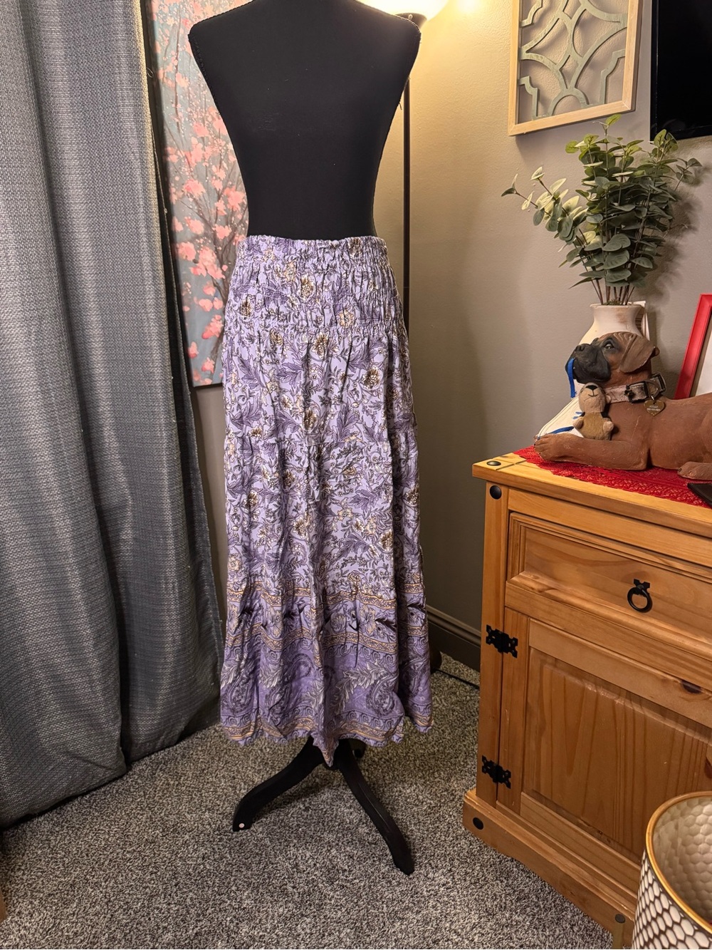 Smocked Lavender Paisley Maxi Skirt